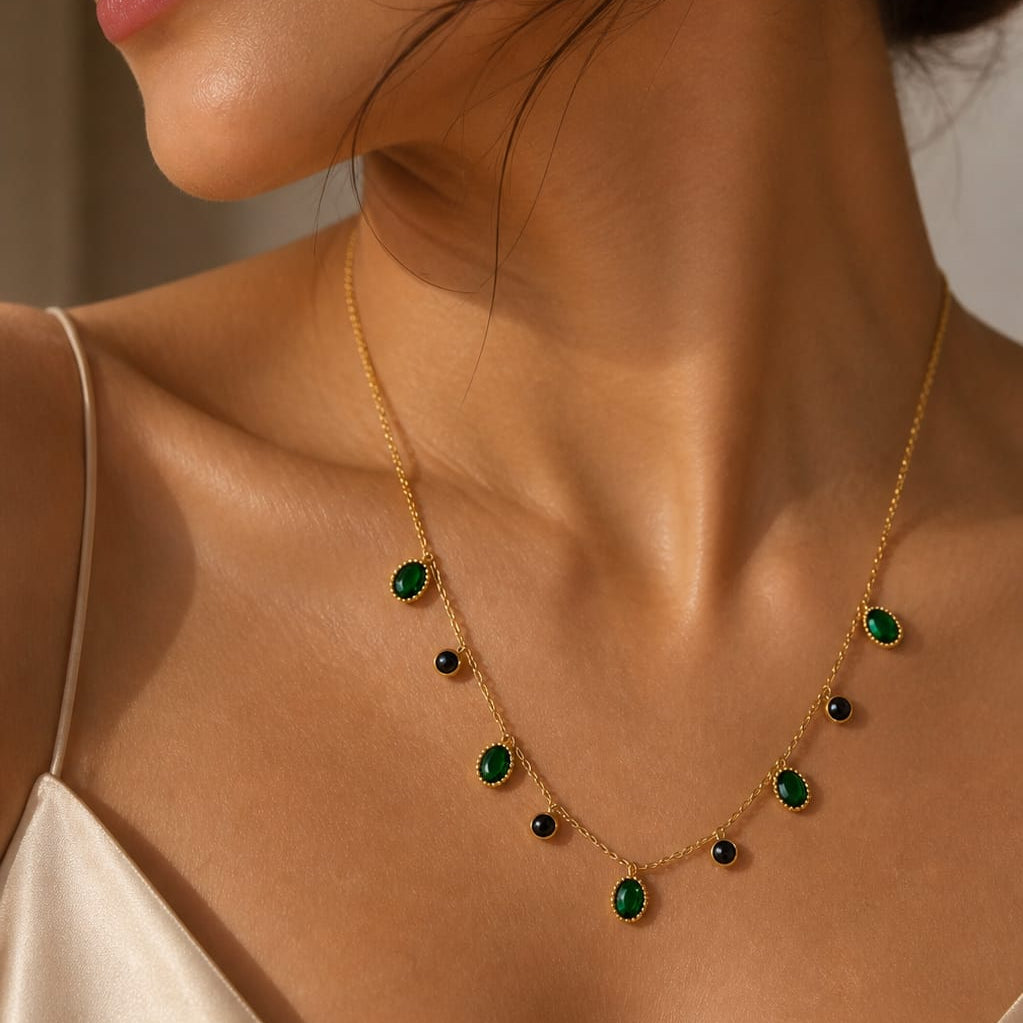 Emerald Green Charm Neckchain Antitarnish