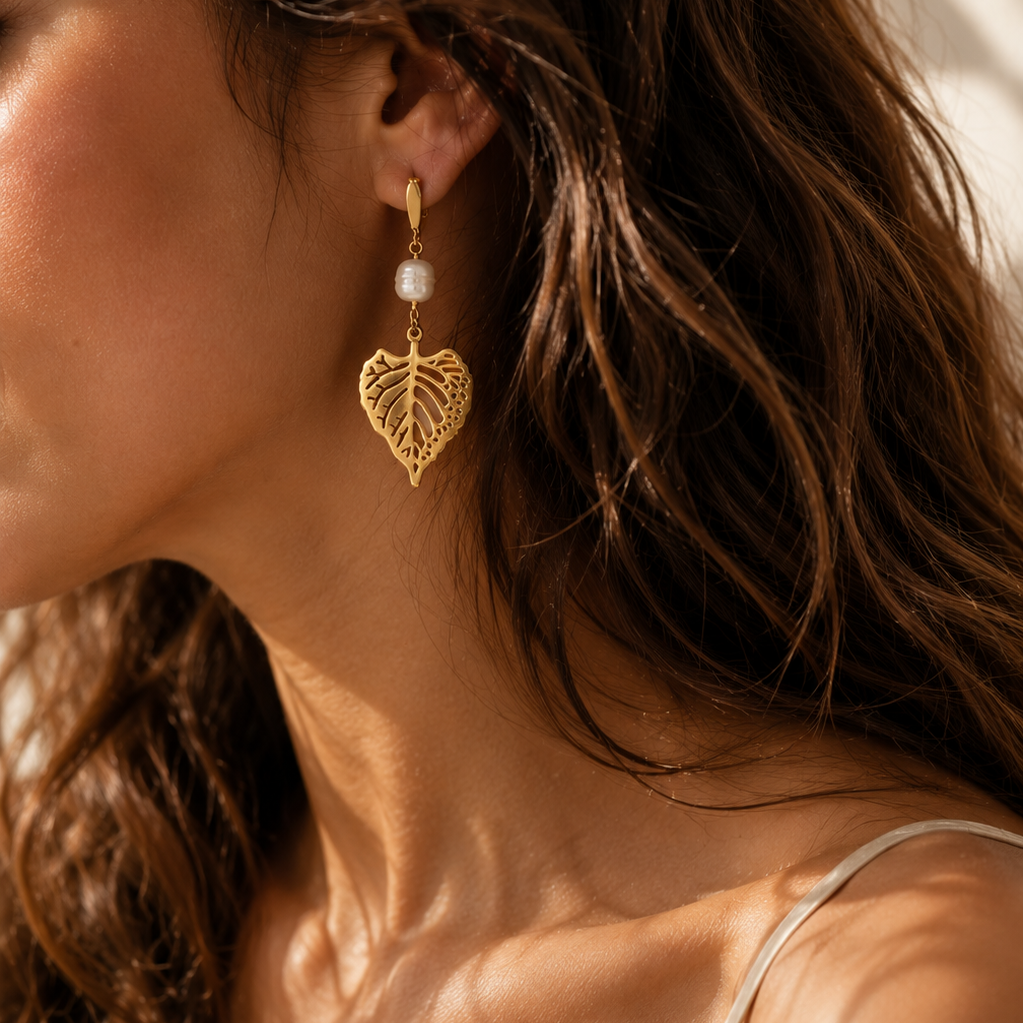 Golden Leaf Drop Earrings